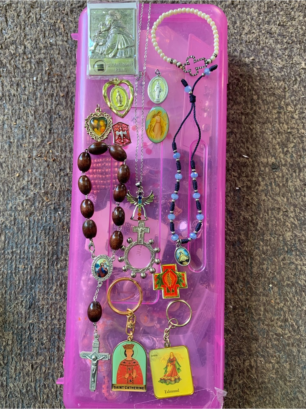 Religious Charm Bracelet & Rosary Set - Pink